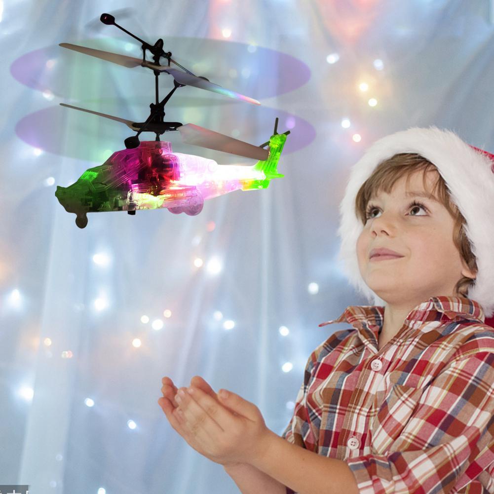 Mainan Remote Helikopter LED Transparan RC Sensor Tangan helikopter Mainan Anak dengan Lampu Tahan Banting