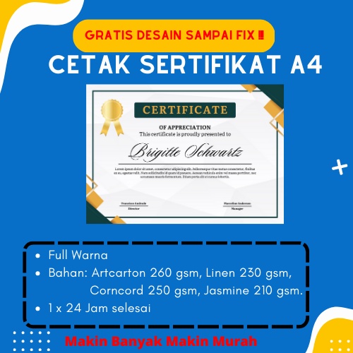 

CETAK SERTIFIKAT | PIAGAM PENGHARGAAN | MURAH BERKUALITAS | GRATIS DESIGN DESAIN | MAKIN BANYAK MAIN MURAH |REVISI SAMPAI FIX!!