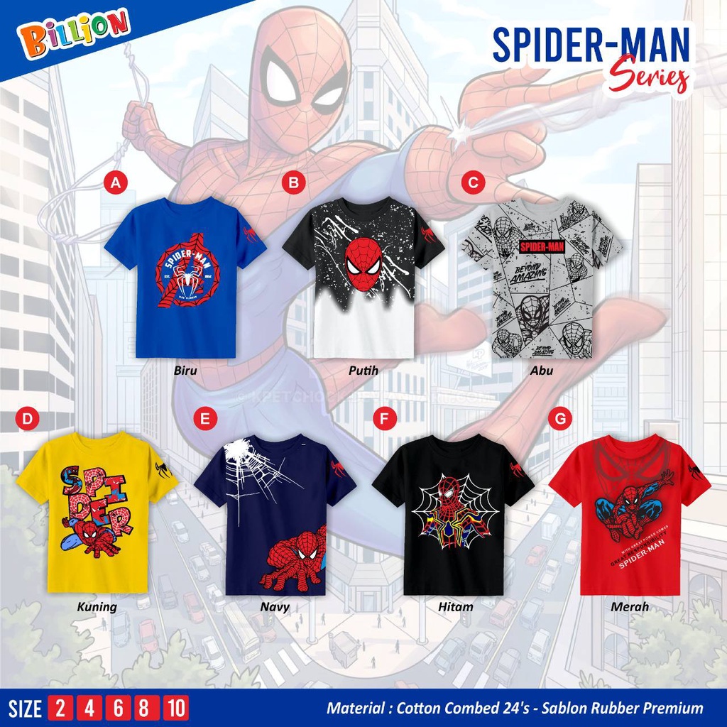 Kaos anak cowok Tshirt spiderman series by Billion