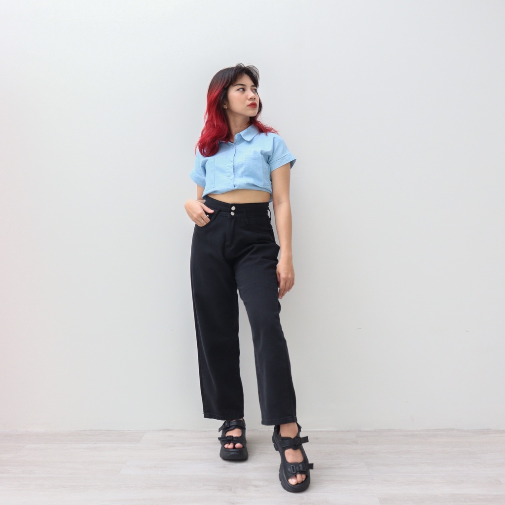 DEMORIN - Celana Jeans Panjang Wanita Highwaist Boyfriend X25