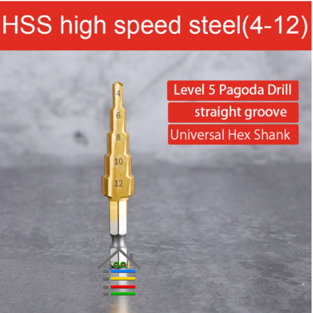 MATA BOR HSS PAGODA TITANIUM COATED DRILL BIT STEP KEPALA BULAT