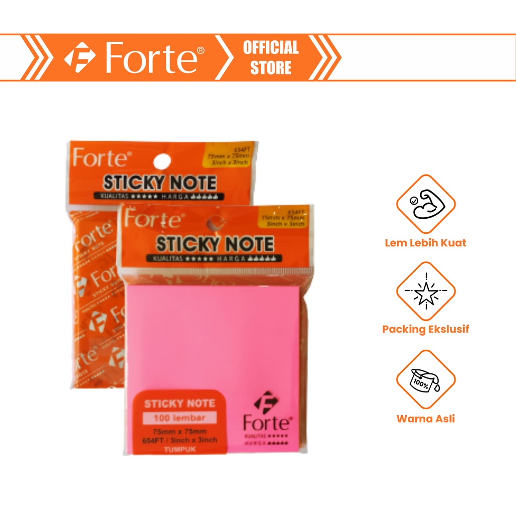 

[Forte] Sticky Note Memo Tempel 654/75x75mm 100lbr - Fluorescent Tumpuk