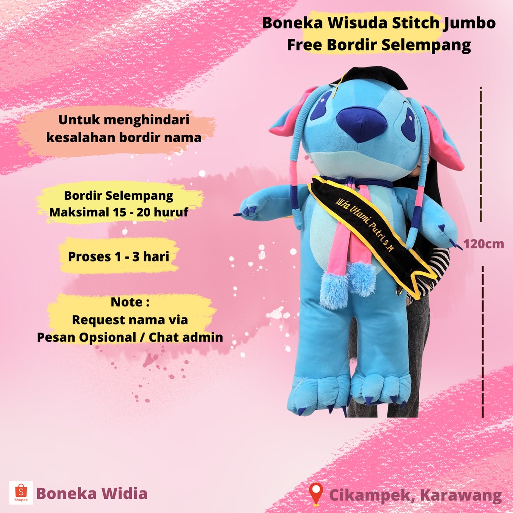 BONEKA WISUDA STITCH JUMBO + SELEMPANG NAMA
