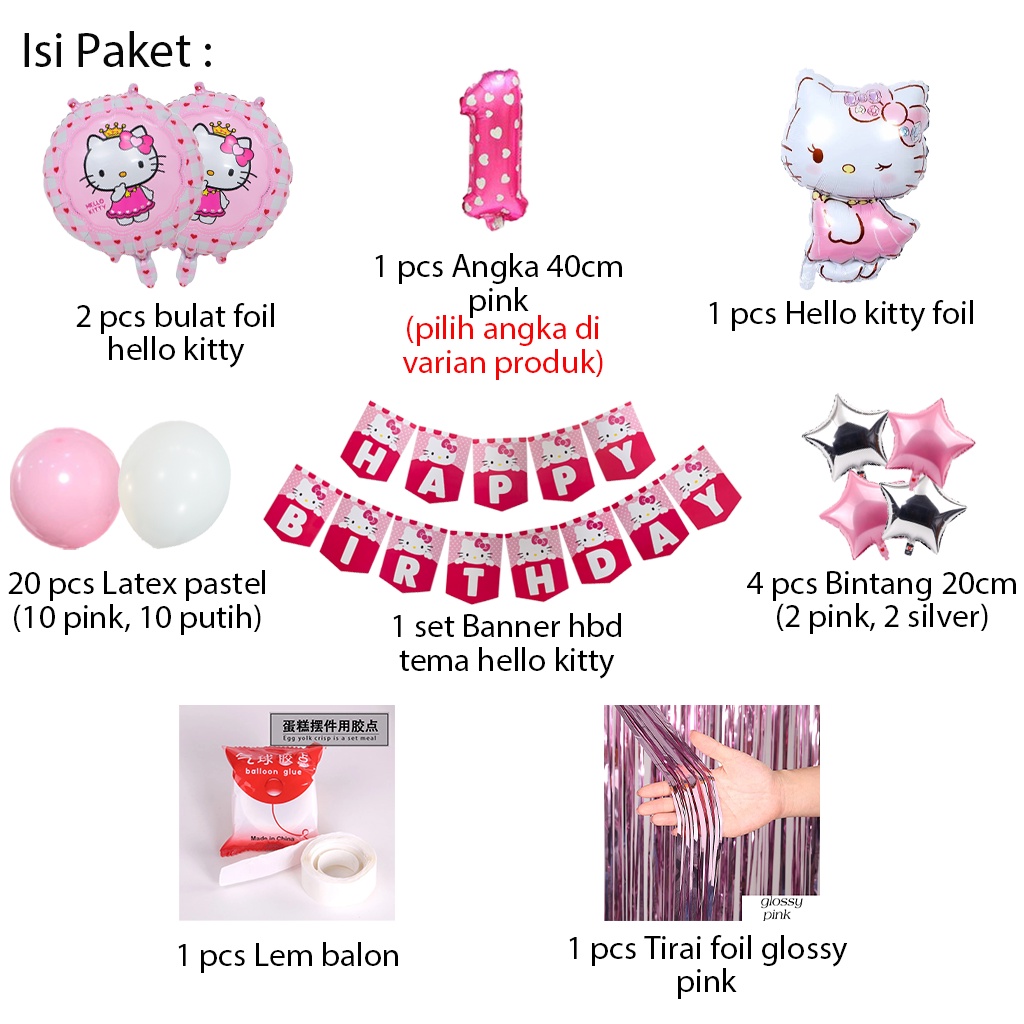 [PAKET] Set Ulang Tahun Anak BANNER HELLO KITTY CURTAIN Dekorasi Balon Hiasan Pesta