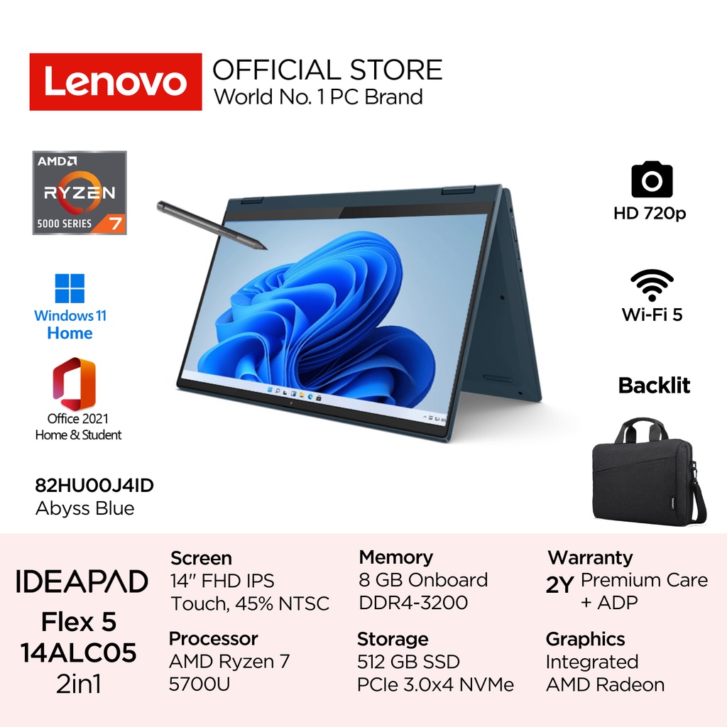 Lenovo 2in1 IdeaPad Flex 5 14ALC05 OHS AMD Ryzen 7 5700U Win11 8GB 512GB SSD 14" FHD IPS Touch J4ID 