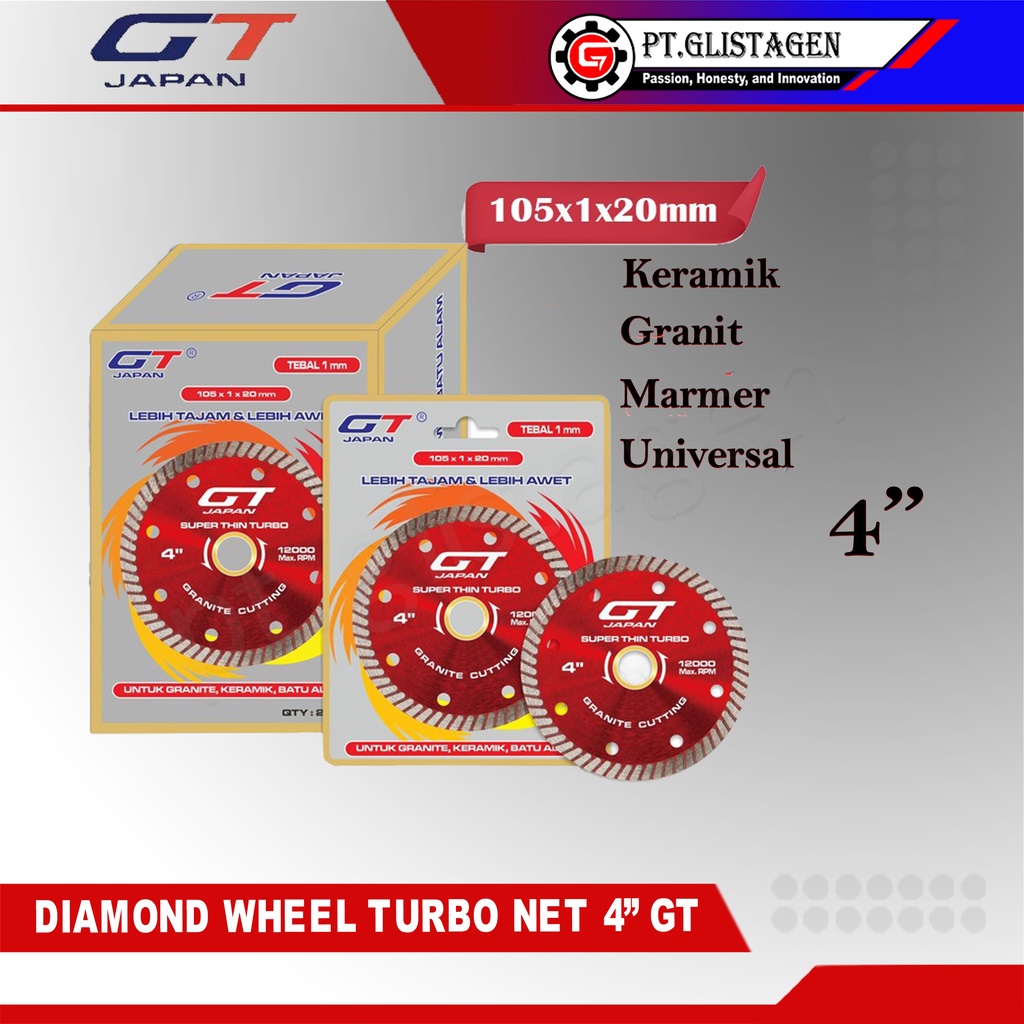 GT Diamond Wheel Turbo Super Thin Merah 4&quot; Mata Pisau Keramik Granit Marmer Universal