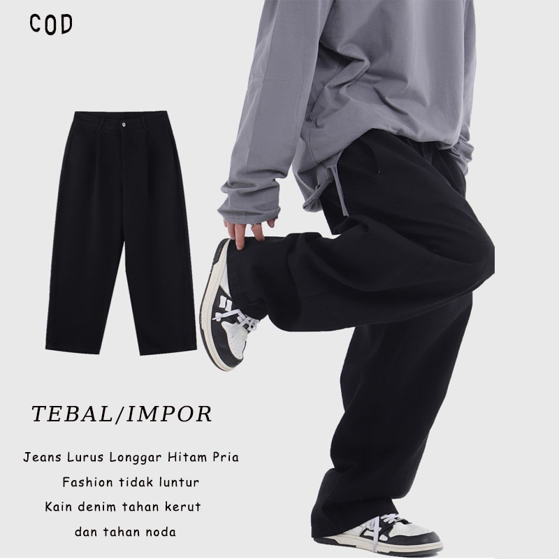 celana jeans hitam pria celana kulot jeans korean style pria celana pria straight longgar jeans