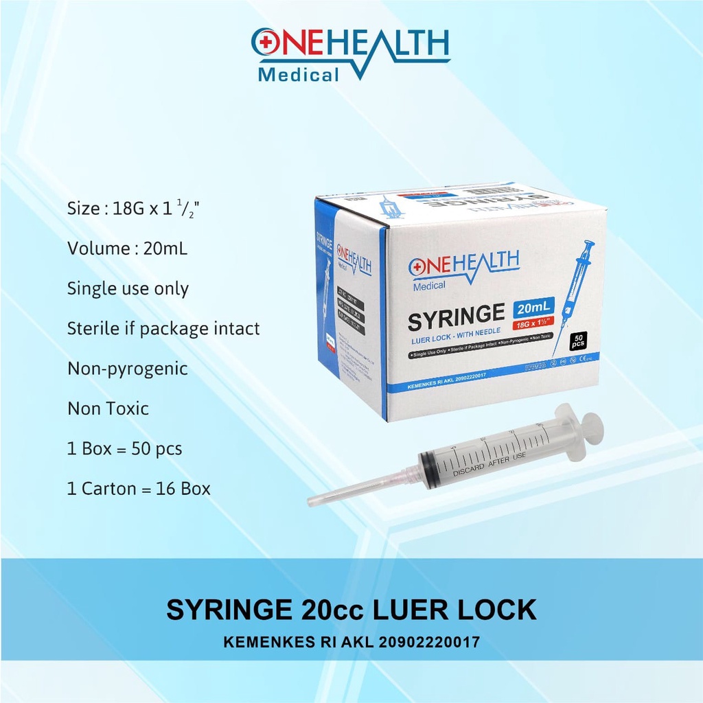 ECERAN Spuit 20cc / Syringe Suntik 20cc Lubang Tengah ONEHEALTH