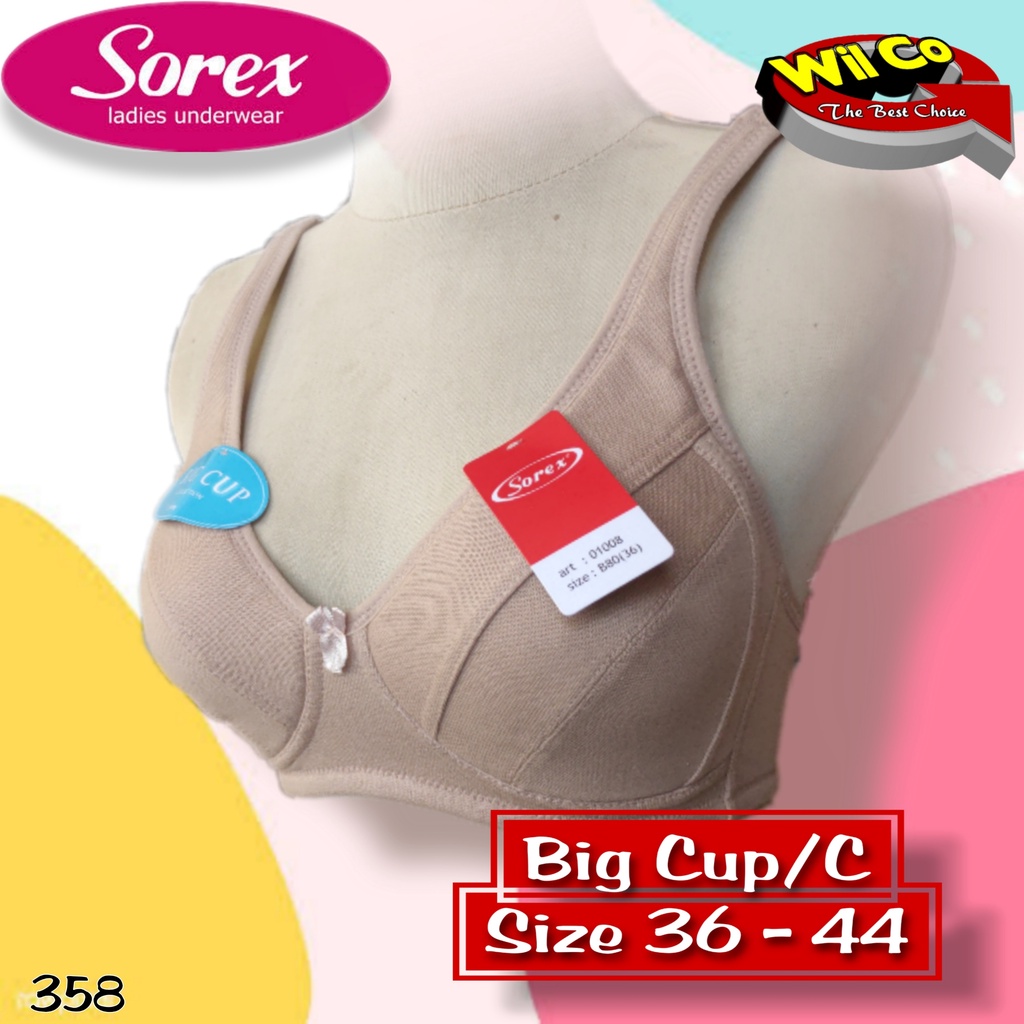 K358 - BRA/BH WANITA SOREX BRA BUSA TIPIS TANPA KAWAT  CUP-D BESAR 36 - 44 TIGA PENGAIT