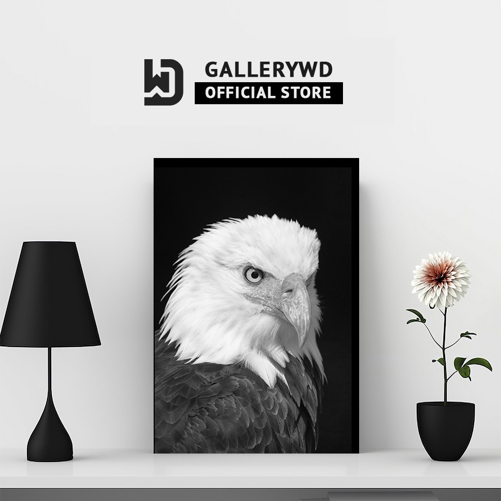 Poster Gambar Hewan Hiasan Dinding Elang Singa Kuda Hitam Putih Minimalis Nordic Kayu Aesthetic Wall