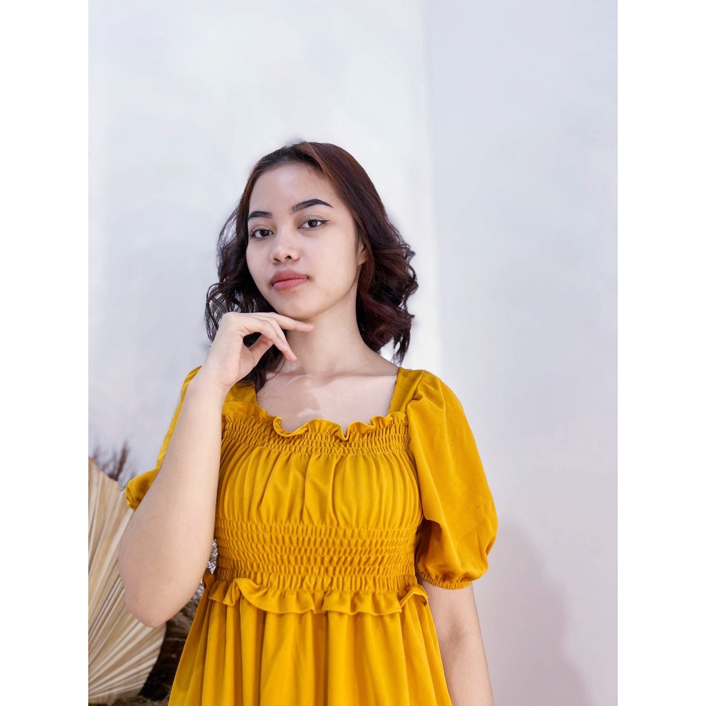 HS - SYAFIRA DRESS / MIDI DRESS ATASAN WANITA / KOREAN PREMIUM FULL KARET