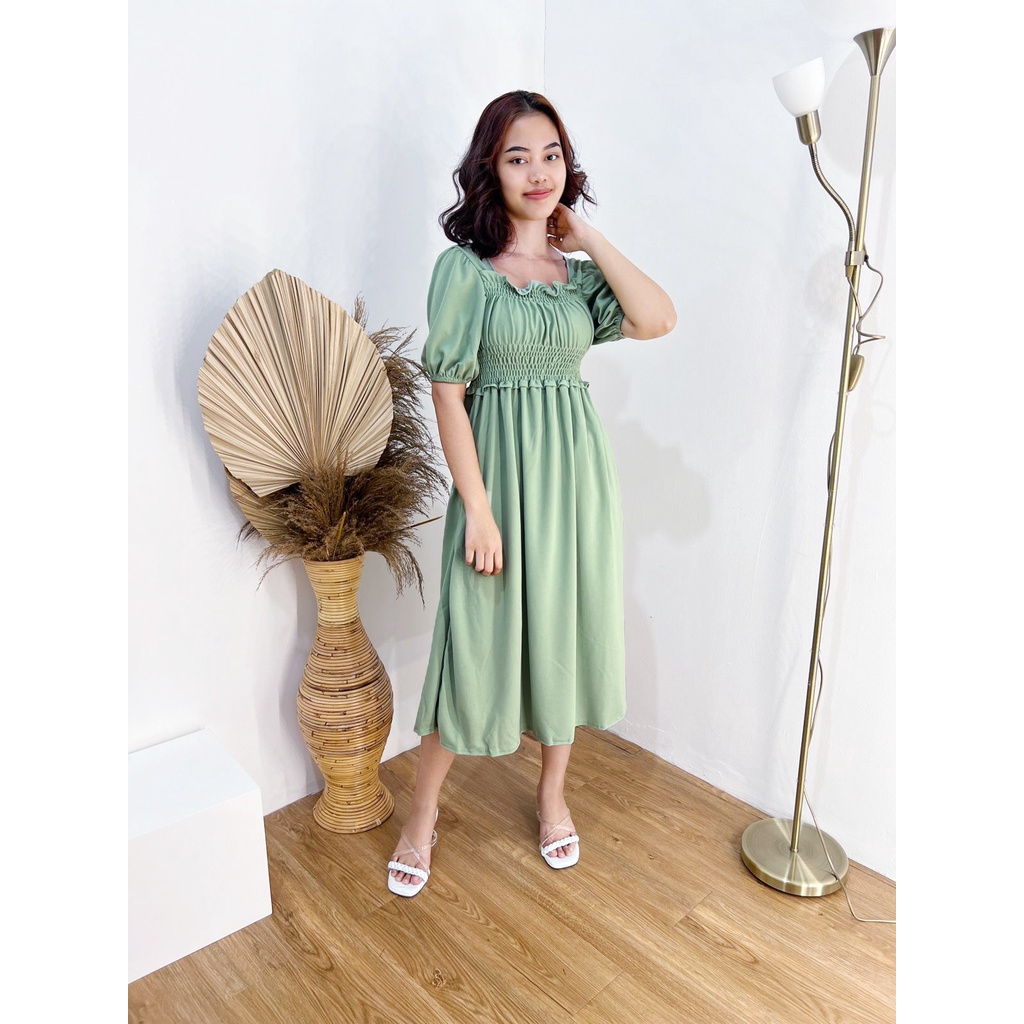 HS - SYAFIRA DRESS / MIDI DRESS ATASAN WANITA / KOREAN PREMIUM FULL KARET