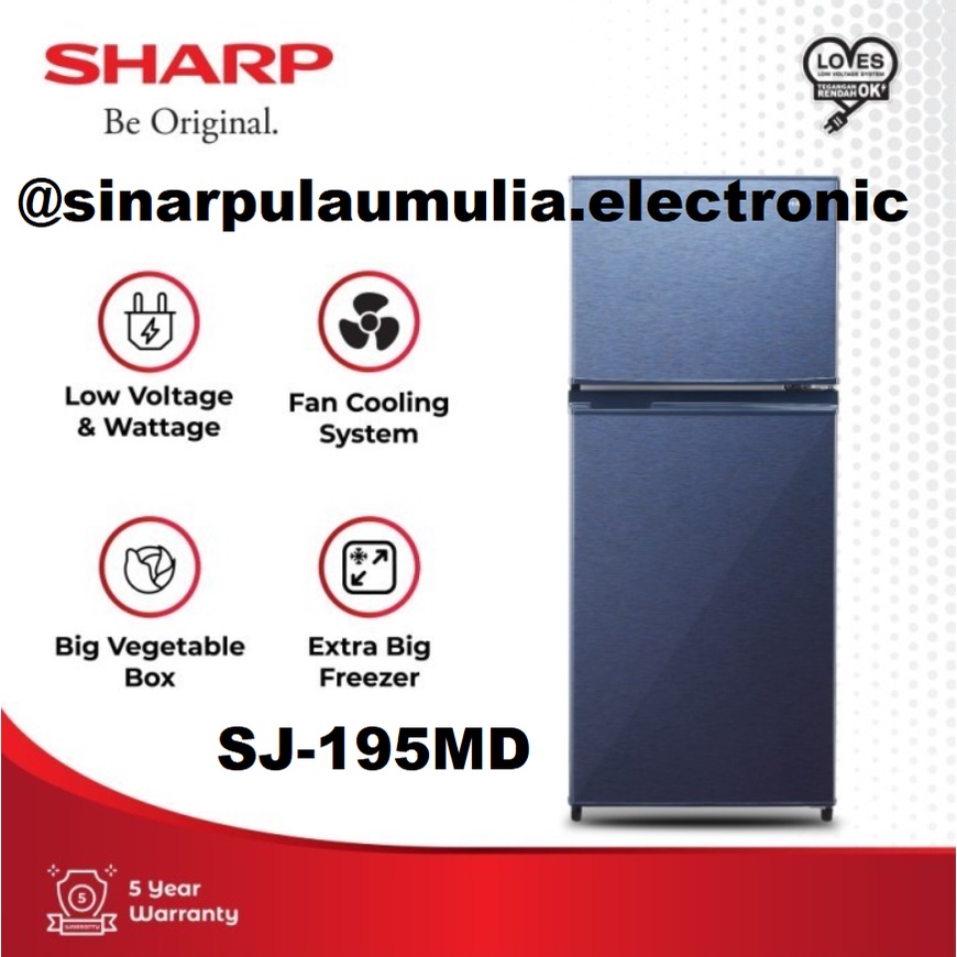 Sharp Kulkas 2 Pintu Big Freezer - SJ-195MD / SJ195MD / SJ 195MD / 195