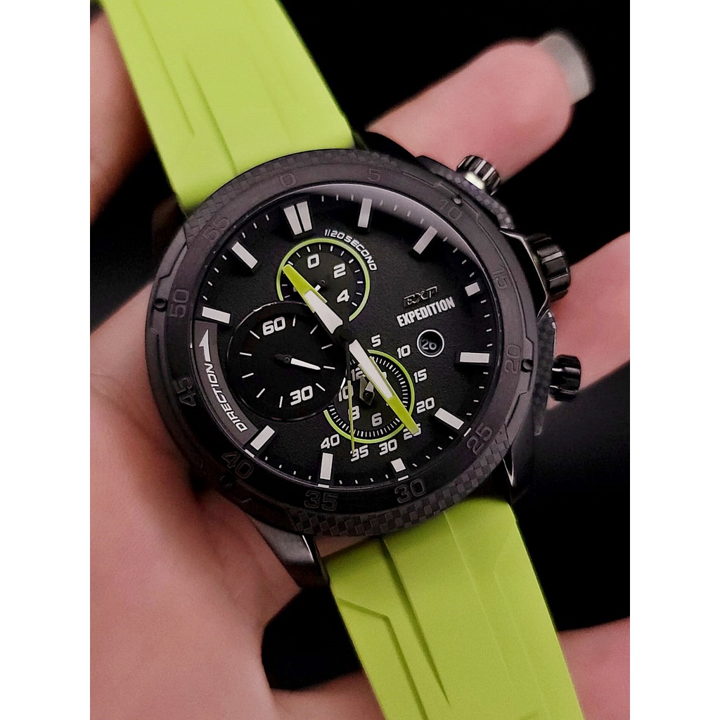 Jam Tangan Pria EXP Expedition E6810 6810 Black Holbein Green Rubber Original