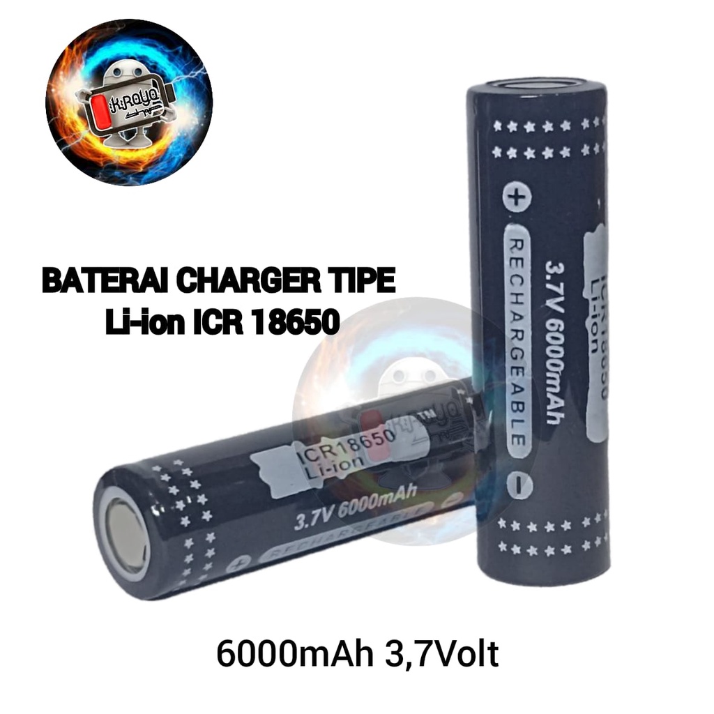 Baterai Charger / Batrai Isi Ulang Li-ion  ICR 18650 6000MaH 3.7v ISI 2 PCS