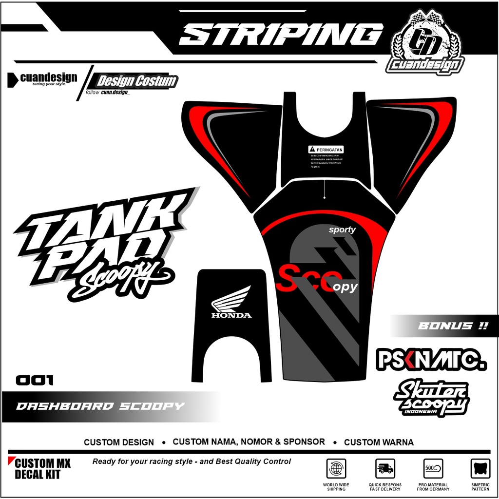 STIKER STRIPING PELINDUNG DASHBOARD / THANKPAD / DECKPAD MOTOR SCOOPY STICKER SCOOPY 2020 2021 RACIN