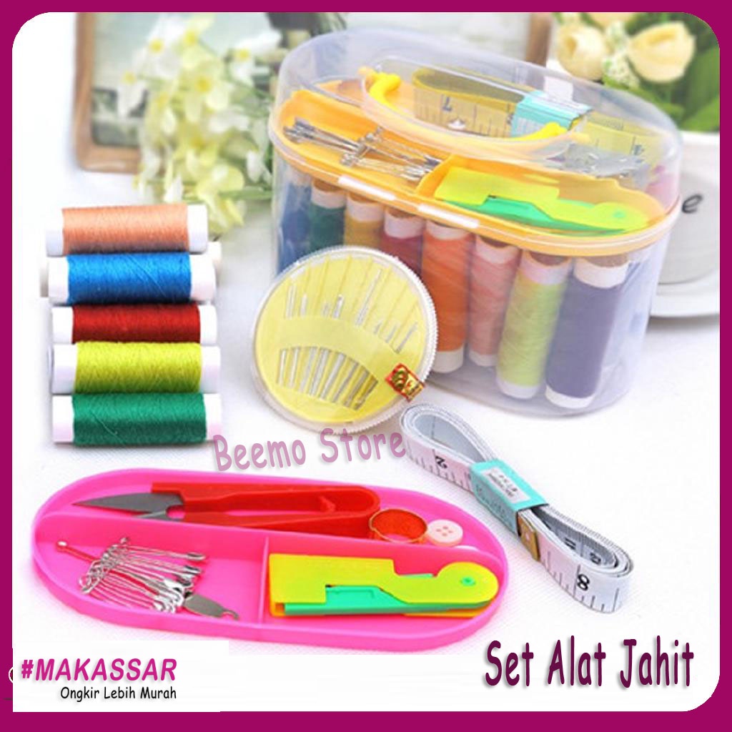 Alat Jahit BESAR Satu Set Peralatan Jahit 10 BENANG JARUM Peniti Gunting Meteran Lengkap Sewing Box Murah