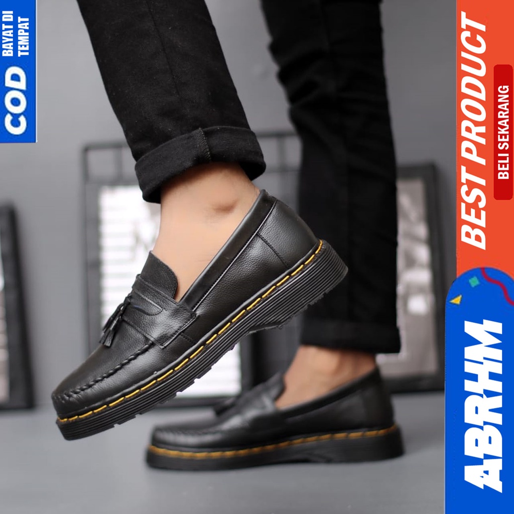 Sepatu Pantofel Formal Docmart Pria Casual Kulit Asli Hitam Aabrhm Kurasaki