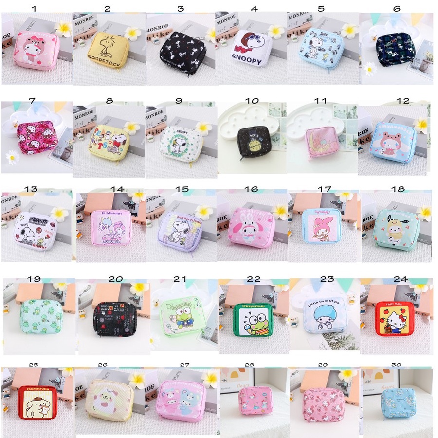 Dompet serbaguna pembalut kosmetik pouch karakter TU073 melody cinnamoroll kuriomi keropi snoopy hello kitty doraemon