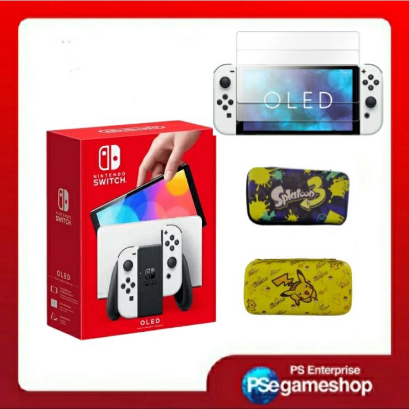 Nintendo Switch Console (OLED model) White Set Bundle Pouch + Anti gores