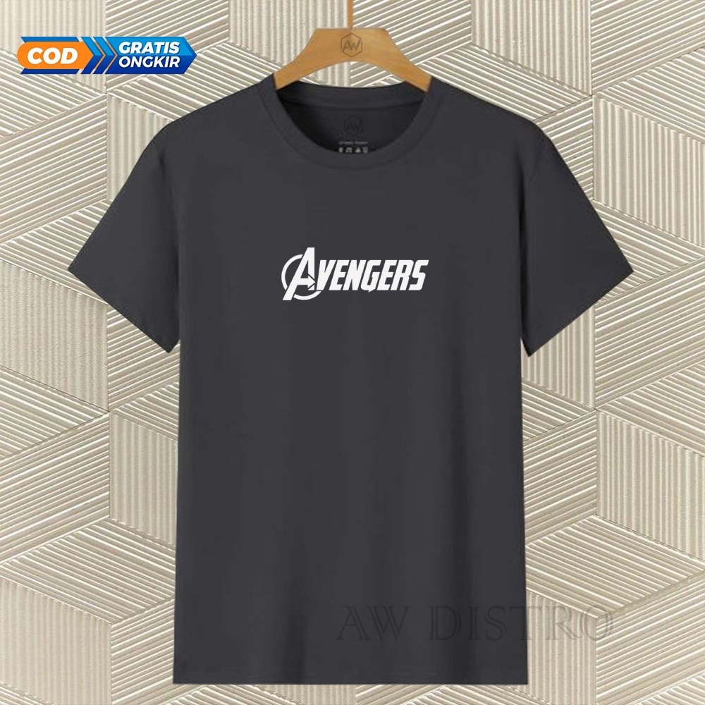 COD Baju Kaos Distro AVNGERS Teks Putih Premium Quality Lengan Pendek