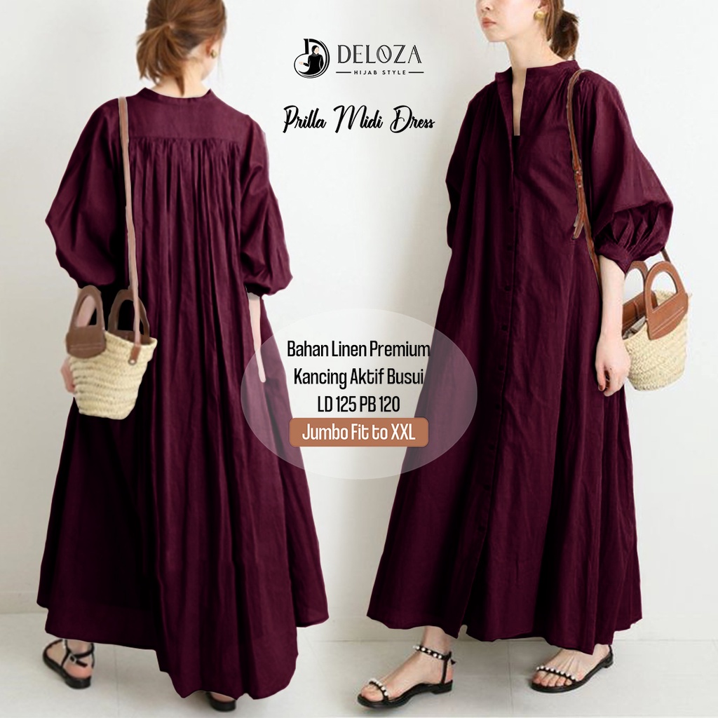 Prilla Maxi Dress Gamis Maxy Wanita Jumbo Premium by Deloza