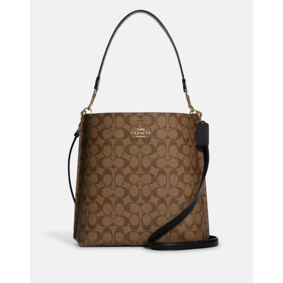 Tas branded ori CA582 IMCBI mollie bucket 22 in signature khaki black- khaki chalk