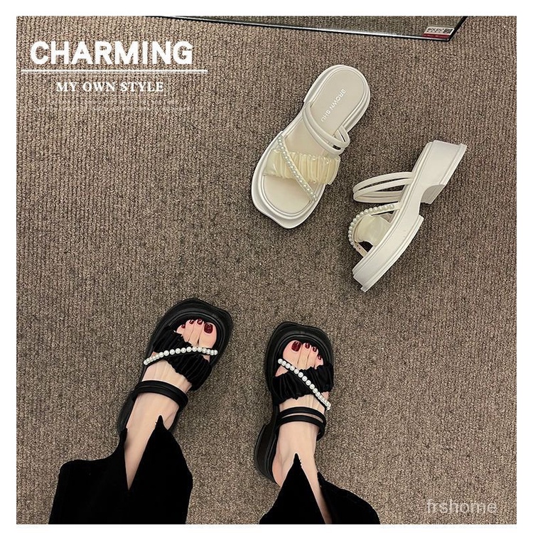Peri peri bawah tebal angin mutiara manis meningkatkan sandal sandal tinggi sandal wanita eksternal