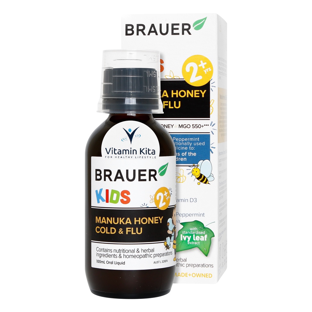 Brauer Kids Manuka Honey Cold And Flu - 100 ml | meredakan gejala flu biasa pada anak-anak