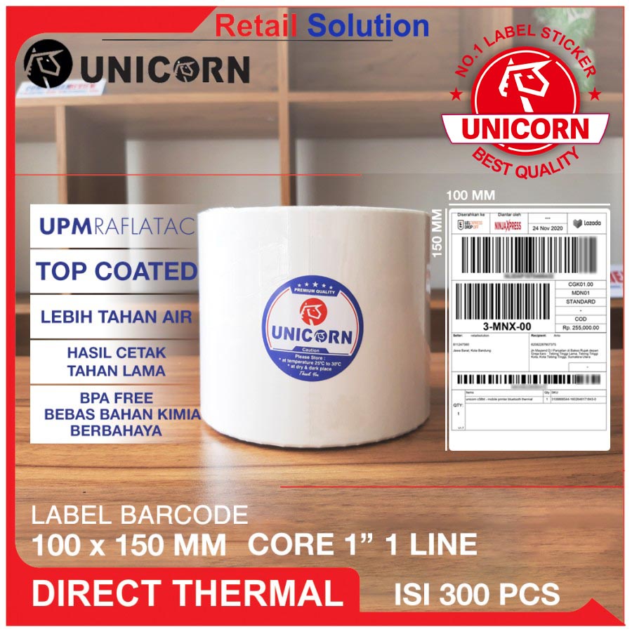 Stiker Label Barcode Resi Alamat UK A6 100x150 mm Isi 300pcs - Thermal