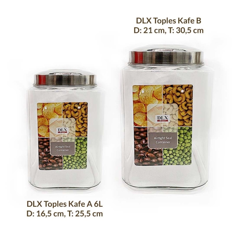 GLASS CANISTER TOPLES BESAR DLX CAFE A KOTAK 6 LITER