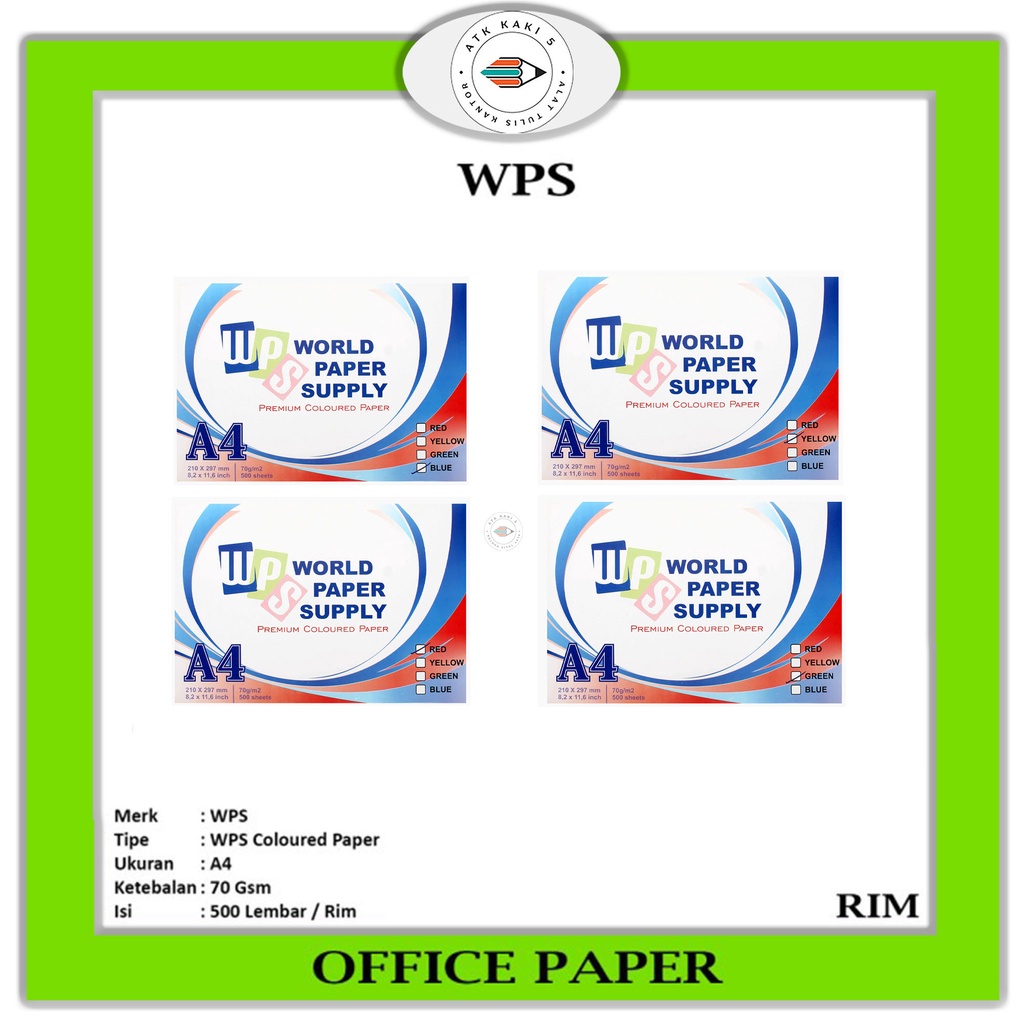 

WPS - Kertas HVS A4 Warna 70gr - Rim