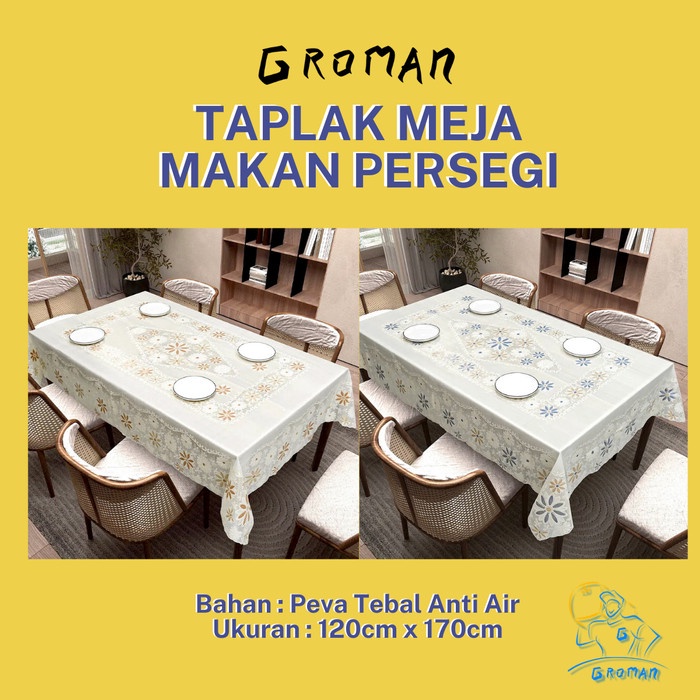 Terlaris Taplak Meja Makan Persegi Mewah Jumbo Ukuran Besar Alas Pvc Anti Air