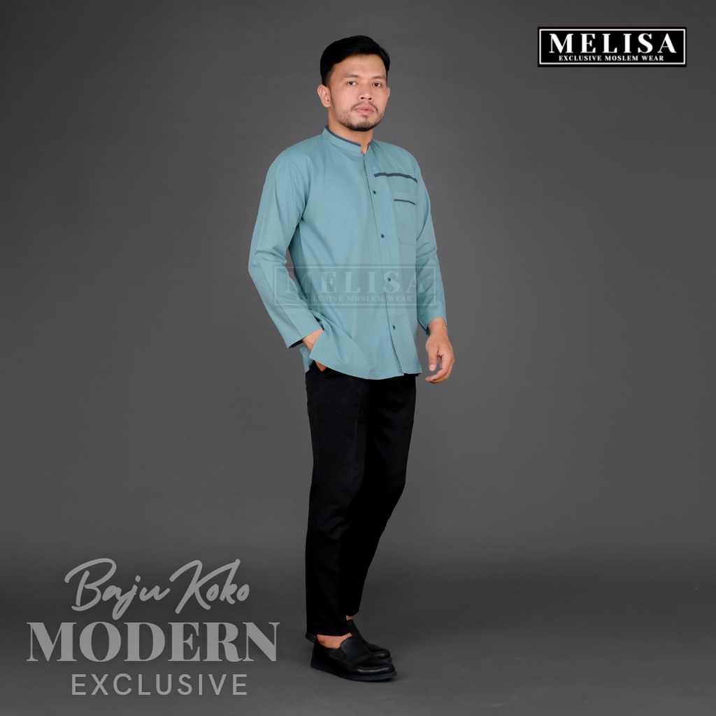 Baju Koko Pria Poli Katun Lengan Panjang Warna Hijau Wardah Size M L XL