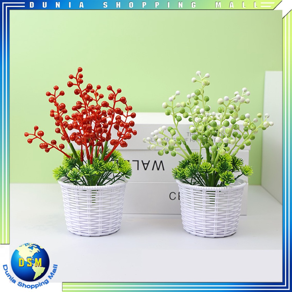 DSM Ornamen Tanaman Kacang Akasia BUNGA 50 Bunga Artifisial Plastik Pot Bunga Hias Bubble Berries Flower Decoration