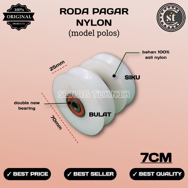 Roda pagar roda nilon roda pagar nilon polos uk.7cm (bulat dan siku) tanpa rumah roda