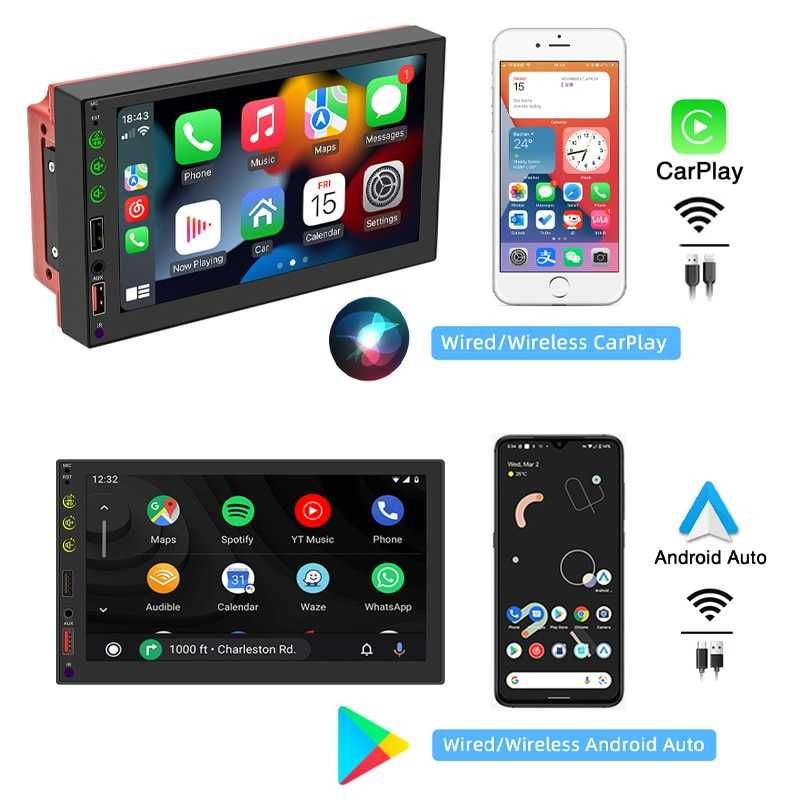 PHYEE Head Unit CarPlay Double DIN Bluetooth AUX - FS03W