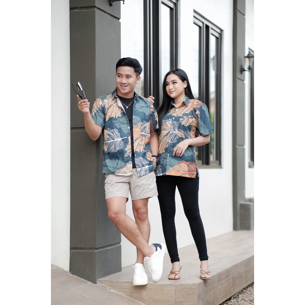 Kemeja Motif Pria Wanita Dewasa Hem Unisex Printing Hawai Abstrak Lengan Pendek Terbaru