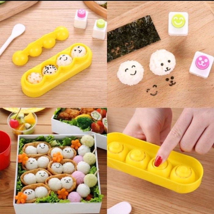 GrosirMart Cetakan Nasi Bento Bola Bola Mini 4 in 1 Bekal Anak Mini Ball Bento Mould Rice Ball Puncher