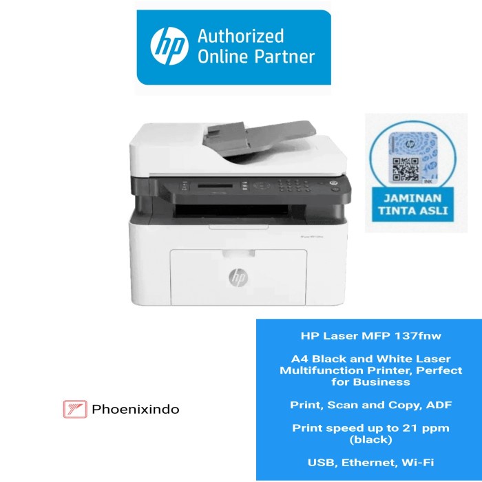 Printer HP Laser MFP 137fnw MFP137fnw 137 fnw (Print, Scan, Copy,Wifi)