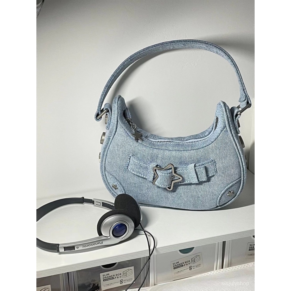 [✅BISA COD] #Sisjuly# Tas tangan wanita y2k / Tas denim bintang wanita / Tas ketiak milenium baru /