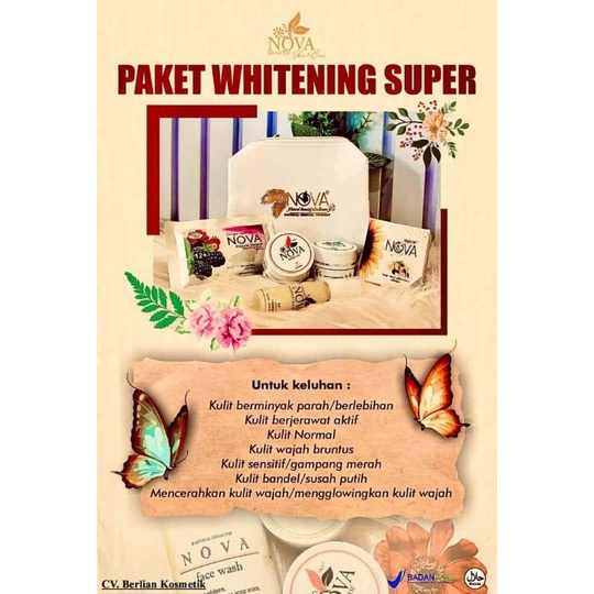 NOVA BEAUTYSKIN PAKET WHITENING SUPER_SKINNOVA_SKINCARE WANITA_PERAWATAN WAJAH_PEMUTIH WAJAH_SKINCAR