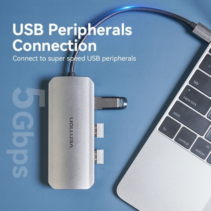 USB HUB Type C Vention 3-Port USB 3.0 HDMI TF SD PD 0.15M Grey TOJ