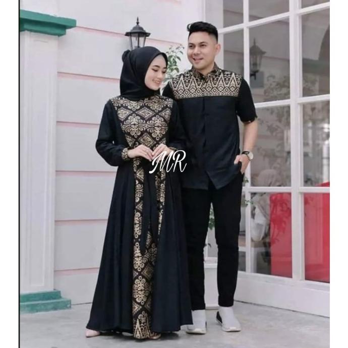 Gamis Batik Kombinasi Polos Terbaru 2022 Modern Couple Baju Muslim Best Quality Product