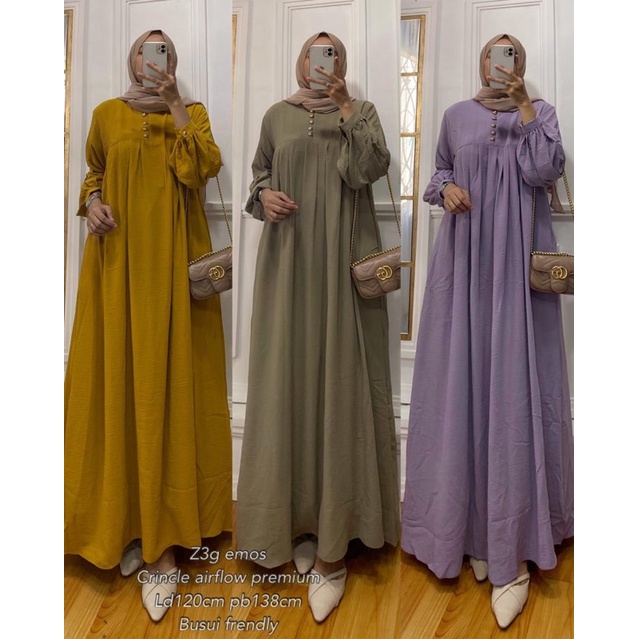 Tren Baju Muslim Gamis Emos Crinkle Airflow Premium 140 Terlaris / Maxi Dress Modern Adeeva Dress Wa