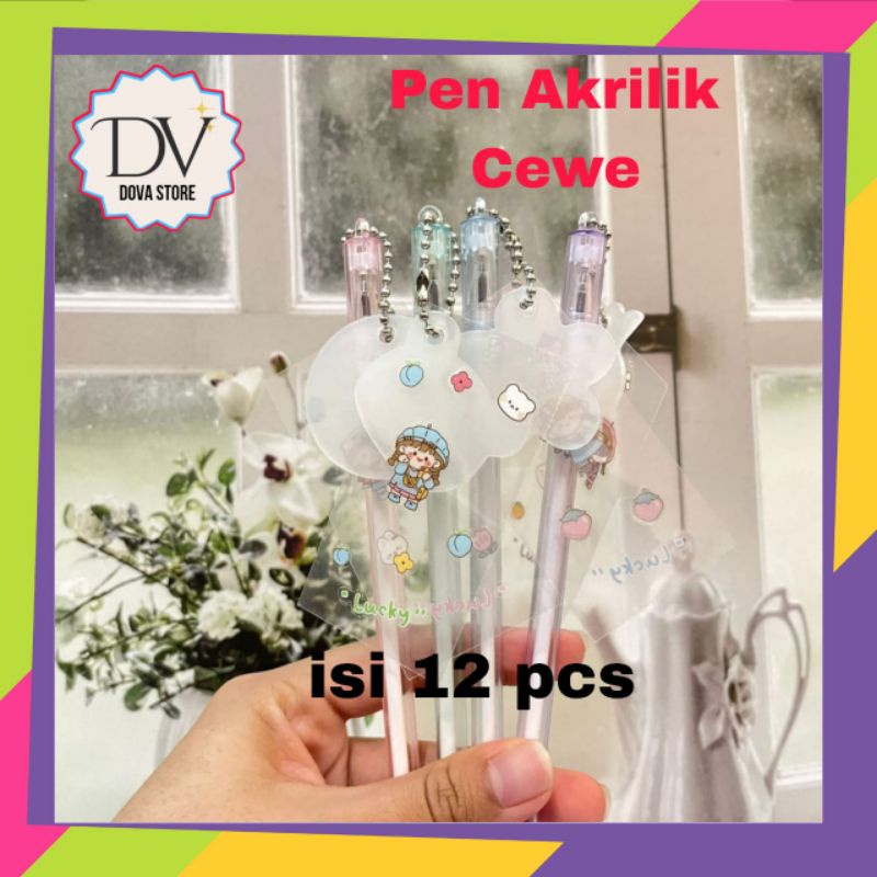 

SELUSIN PEN GANTUNGAN STICKER AKRILIK CEWE PEN ISI 12 PCS PEN WARNA RANDOM