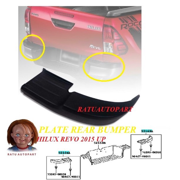 COVER PENUTUP SAMPING BEMPER BELAKANG PLATE REAR HILUX REVO 2015 UP