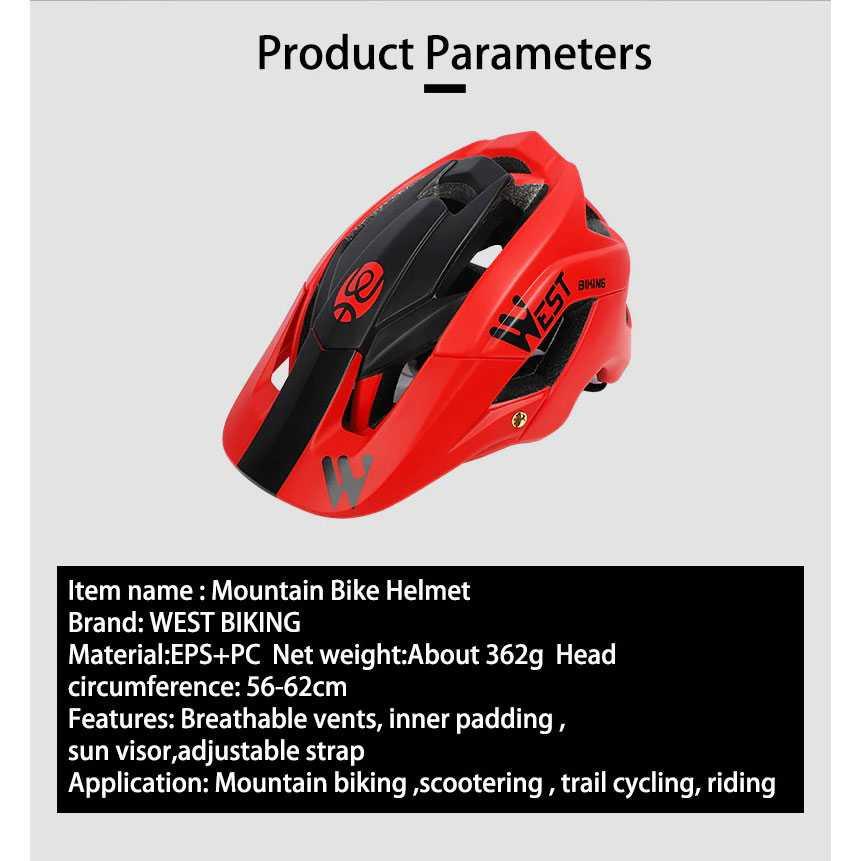 WEST BIKING Helm Sepeda Cycling Helmet Trail XC MTB TK-YP0708078 Sepeda Listrik Sepeda Listrik Dewasa Sepeda Gunung Sepeda Anak Perempuan Helm Sepeda Sepeda Listrik Anak Helm Sepeda Anak Sepeda Listrik Murah Helm Sepedah Dewasa Sepeda Gunung Anak Mobil Li
