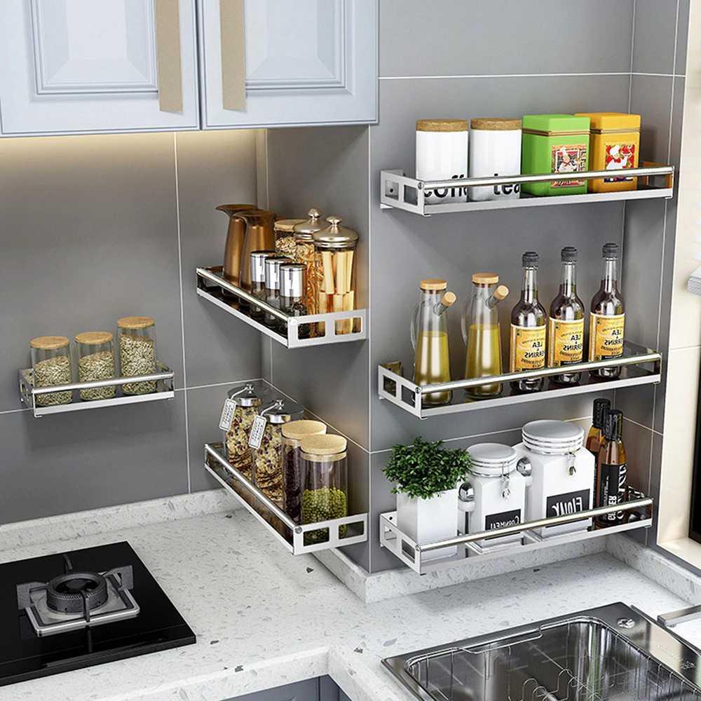 GREBON Rak Gantung Dapur Wall Mounted Stainless Steel - E010 Rak Dinding Tempel Rak Bumbu Dapur Kitchen Set Rak Piring Tertutup Rak Susun Plastik Rak Piring Gantung Rak Dapur Serbaguna Rak Bumbu Dapur Dinding Rak Piring Minimalis Rak Sudut