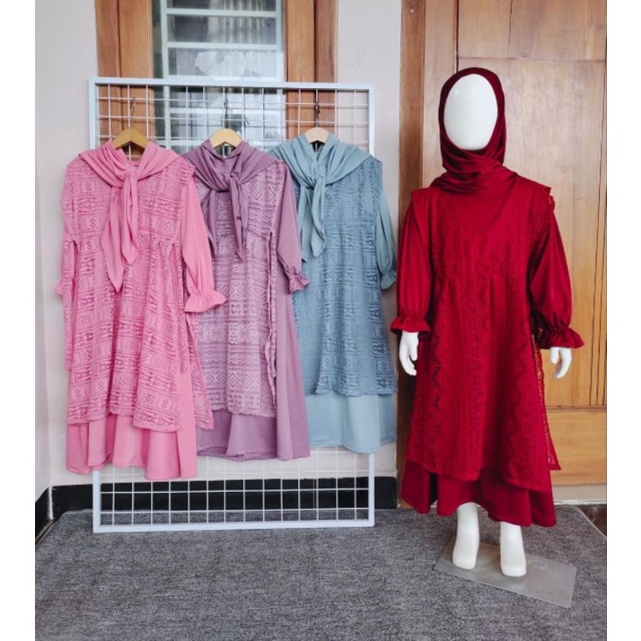 Gamis Anak Outer Meymona || Gamis Brukat Anak || Gamis set Pesta Anak